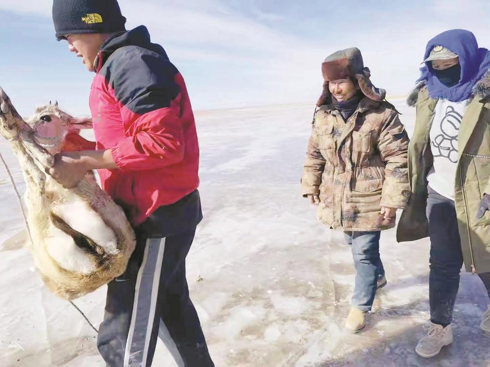 黄羊冰湖遇险 管护员紧急救助